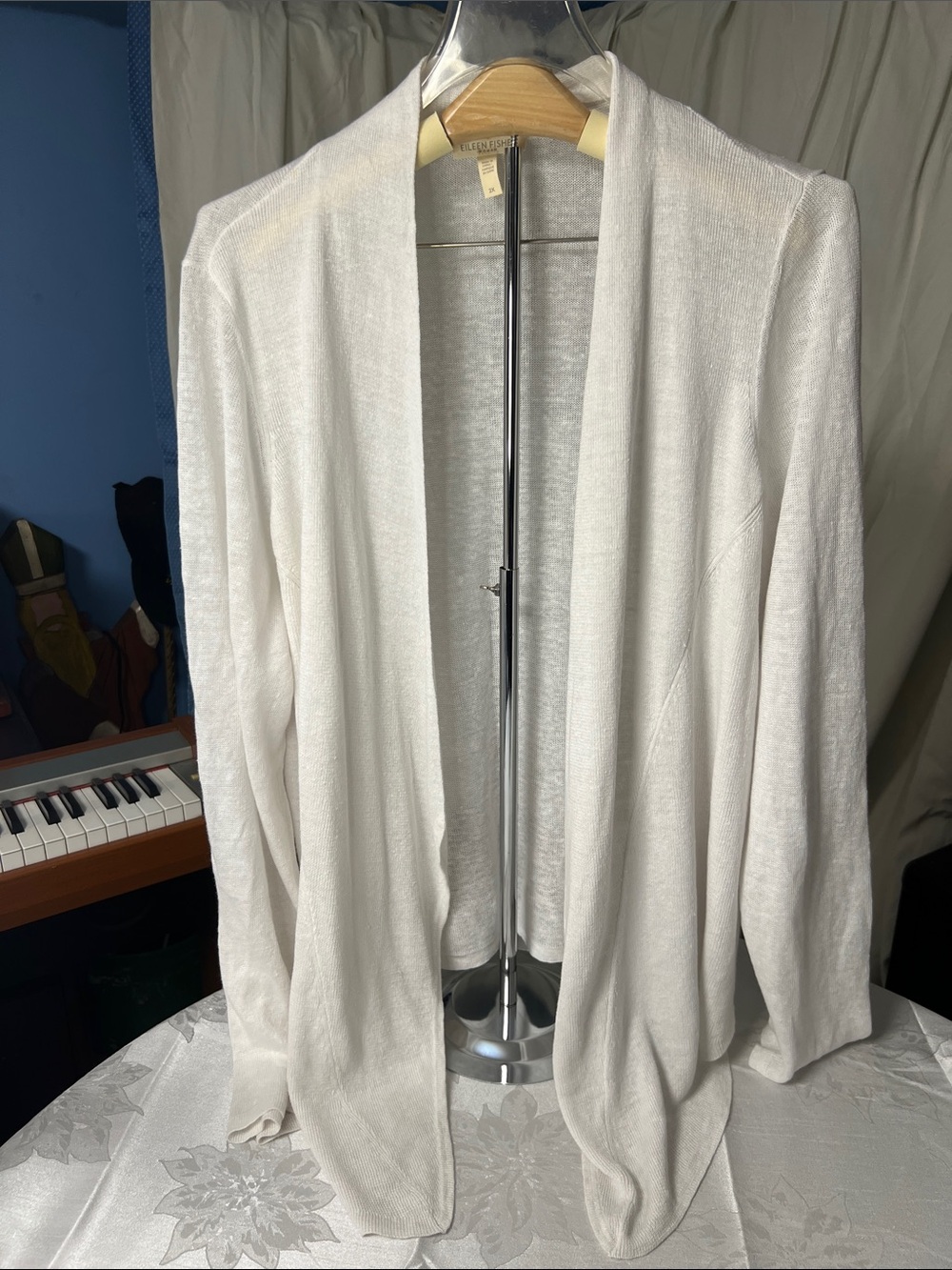 Eileen Fisher 2X Lightweight Open-Front White Women’s 100% Cotton Cardigan